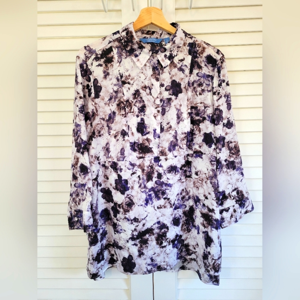 Simply Vera Vera Wang Blouse, XL, White and Purple